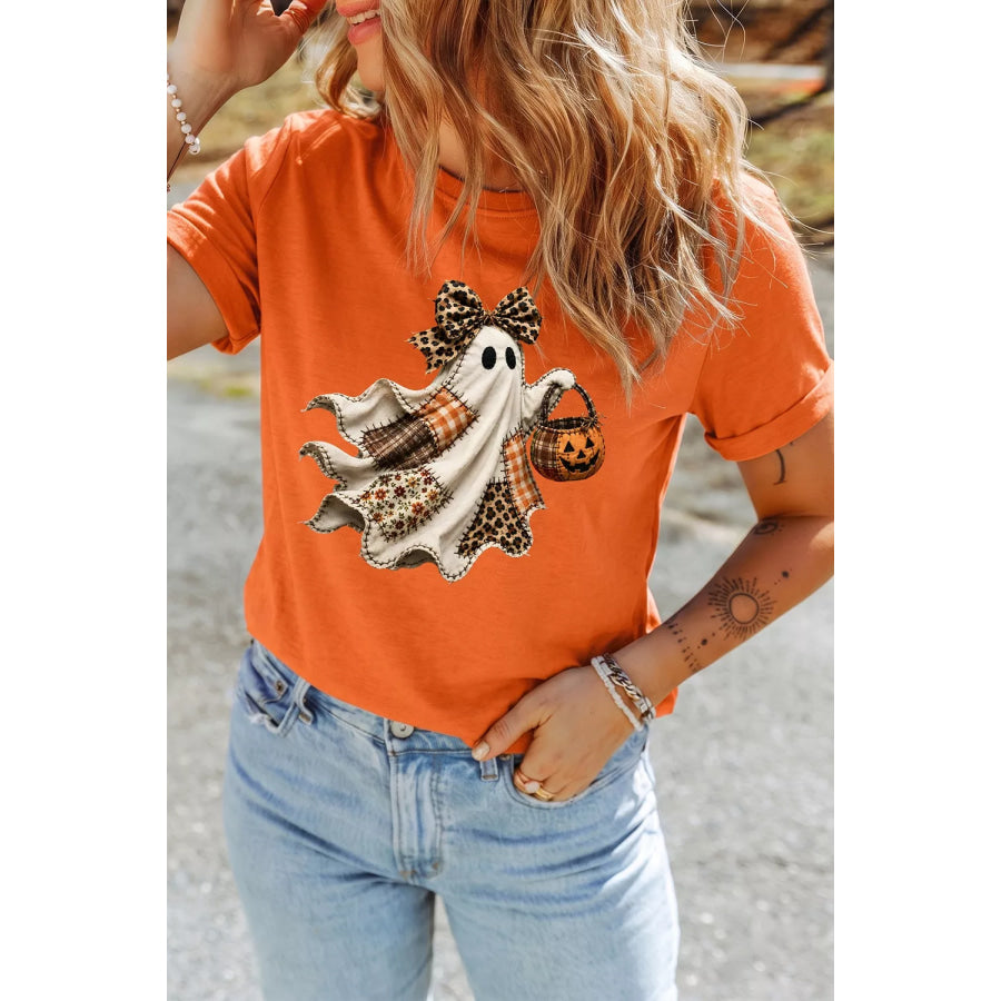 Halloween Ghost Graphic Short Sleeve T-Shirt Orange / S Apparel and Accessories