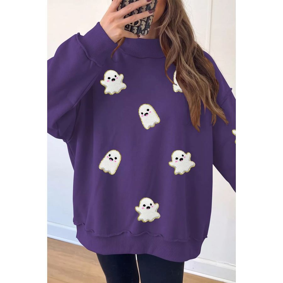 Halloween Ghost Mock Neck Tunic Sweatshirt Mauve / S Apparel and Accessories