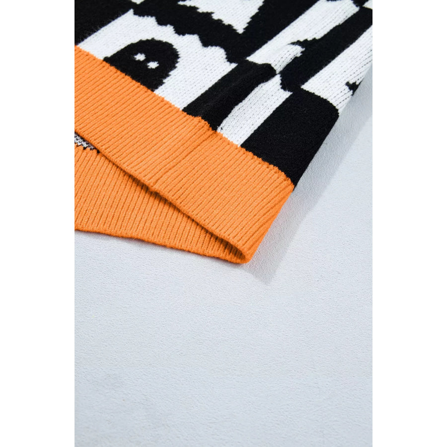 Halloween Ghost Pattern Checkerboard Sweater Apparel and Accessories
