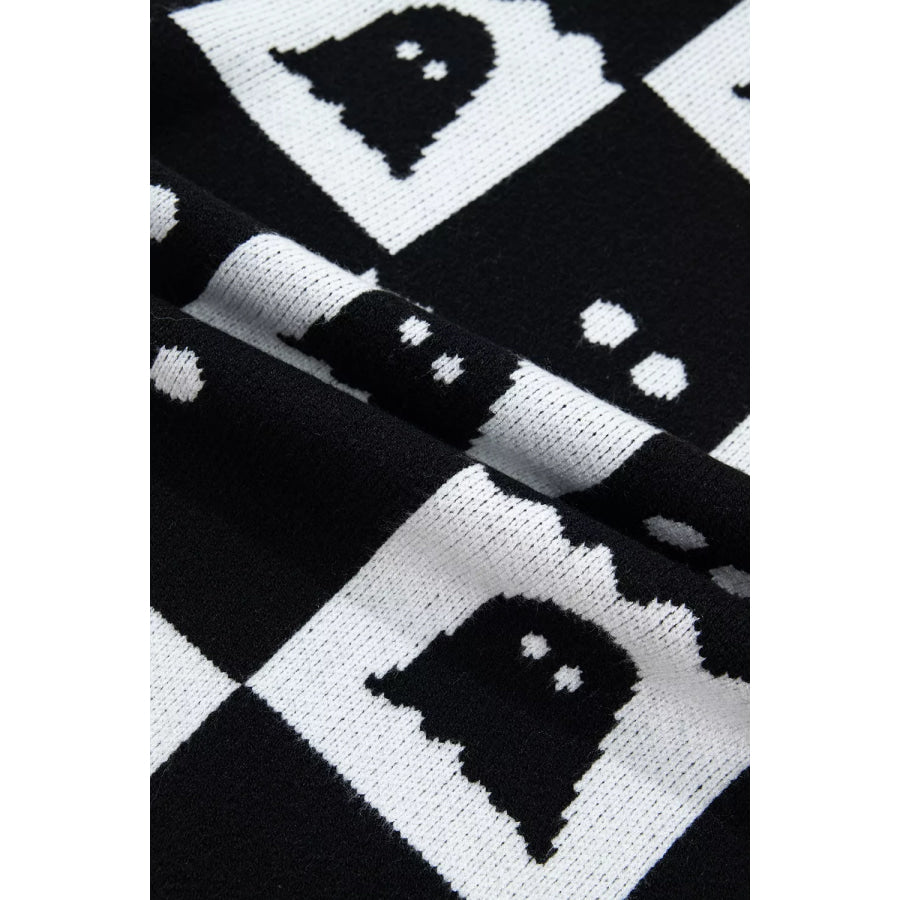 Halloween Ghost Pattern Checkerboard Sweater Apparel and Accessories