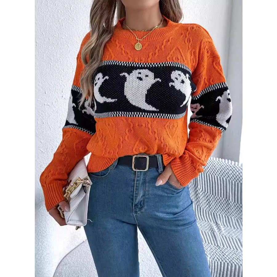 Halloween Ghost Pattern Textured Sweater Apparel and Accessories