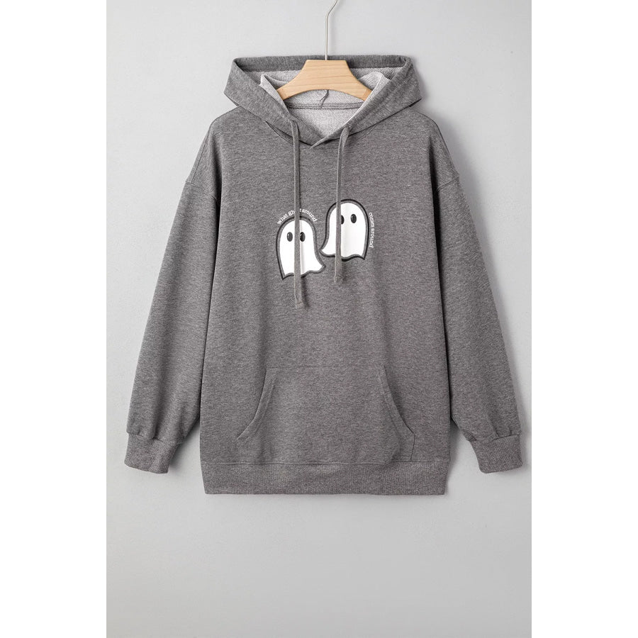 Halloween Ghost Print Mineral Wash Oversize Hoodie Apparel and Accessories