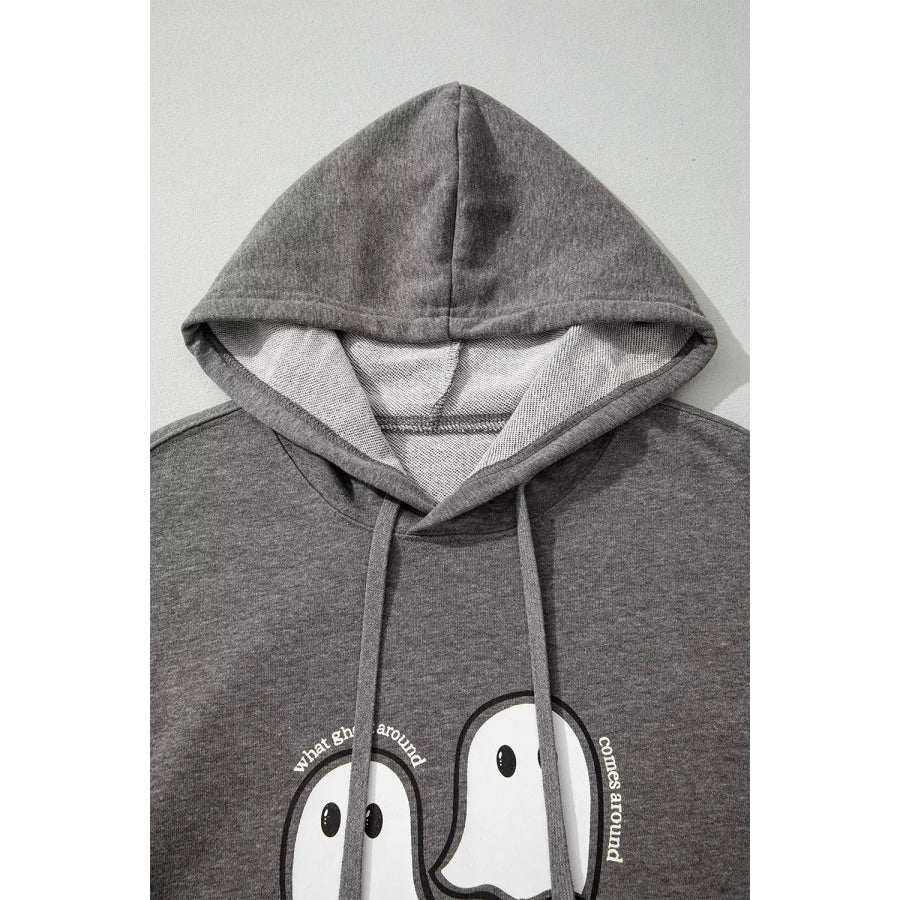 Halloween Ghost Print Mineral Wash Oversize Hoodie Apparel and Accessories