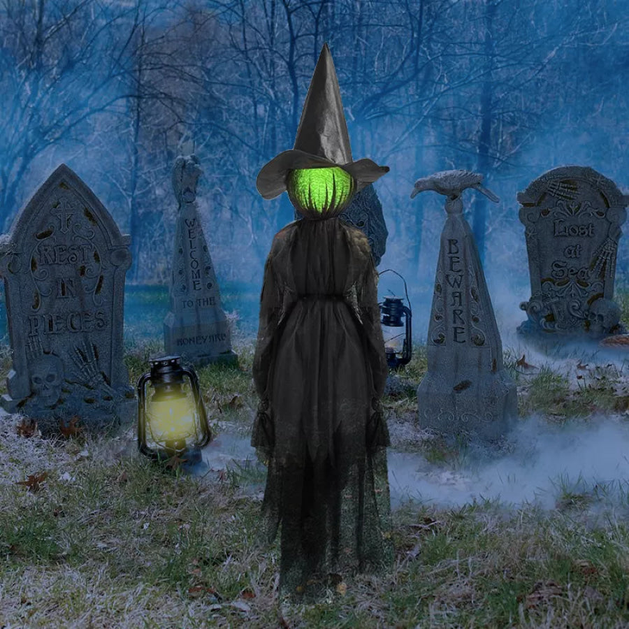 Halloween Glowing Head Witch Black / One Size Apparel and Accessories