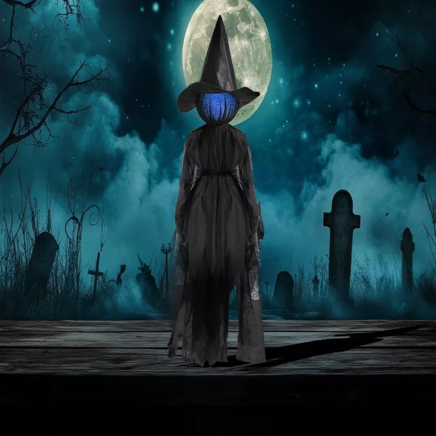 Halloween Glowing Head Witch Black / One Size Apparel and Accessories