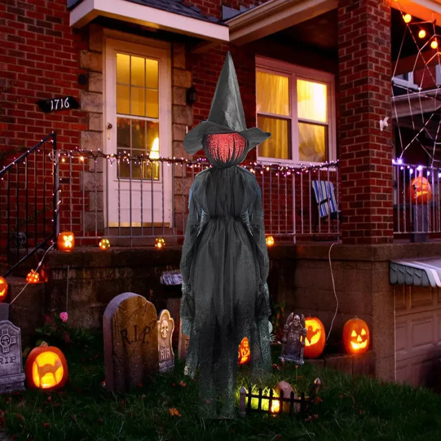 Halloween Glowing Head Witch Black / One Size Apparel and Accessories