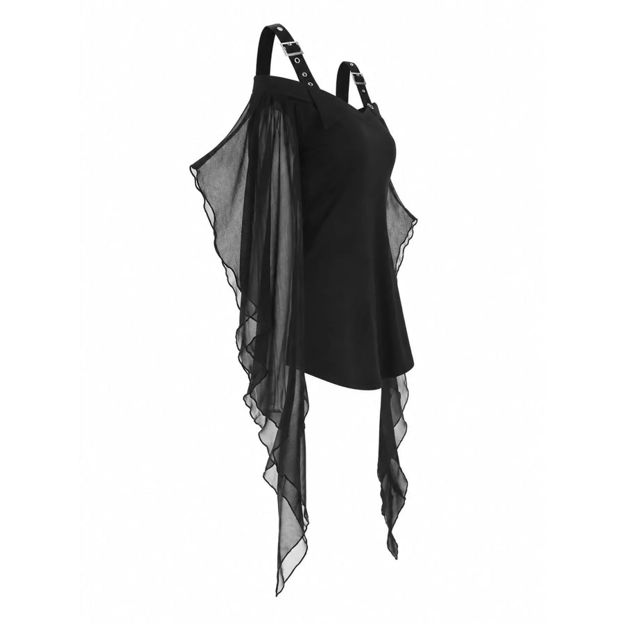 Halloween Gothic Buckle Strap Mesh Sleeve Top Apparel and Accessories