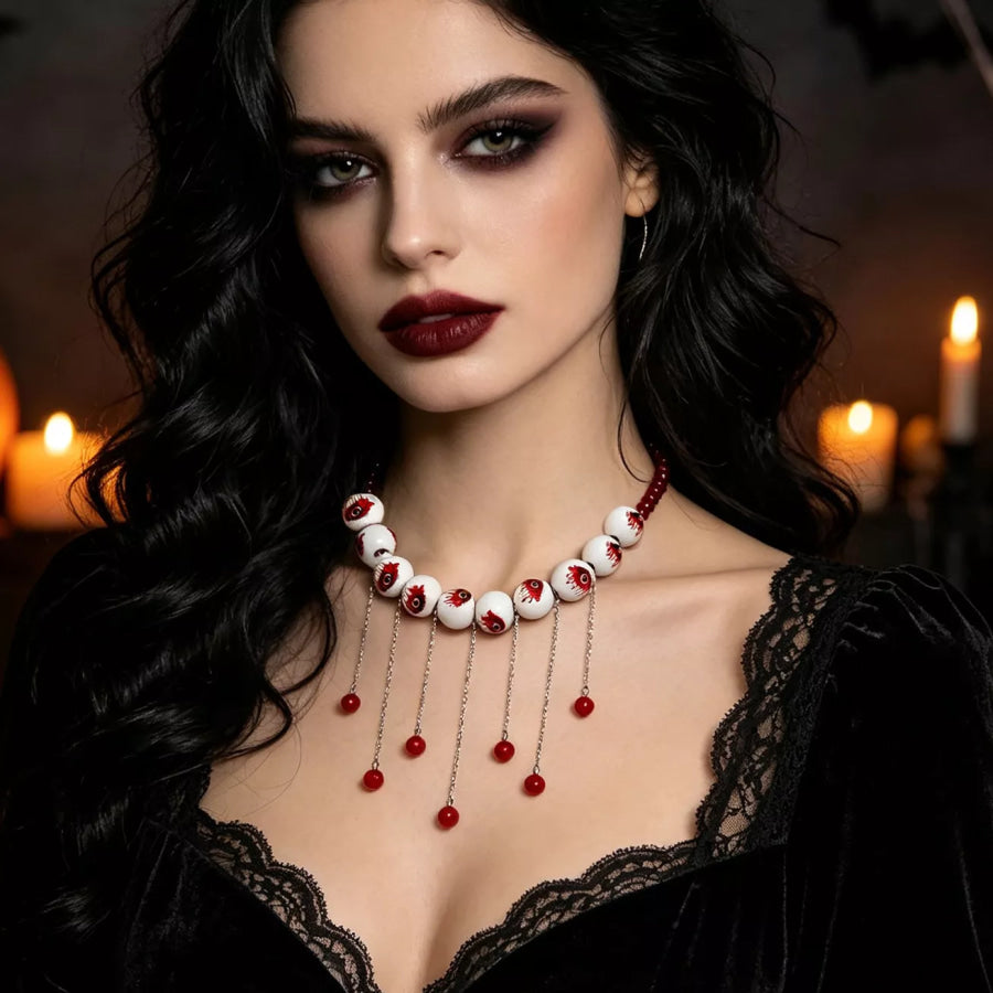 Halloween Gothic Eyeball Necklace Red / One Size Apparel and Accessories