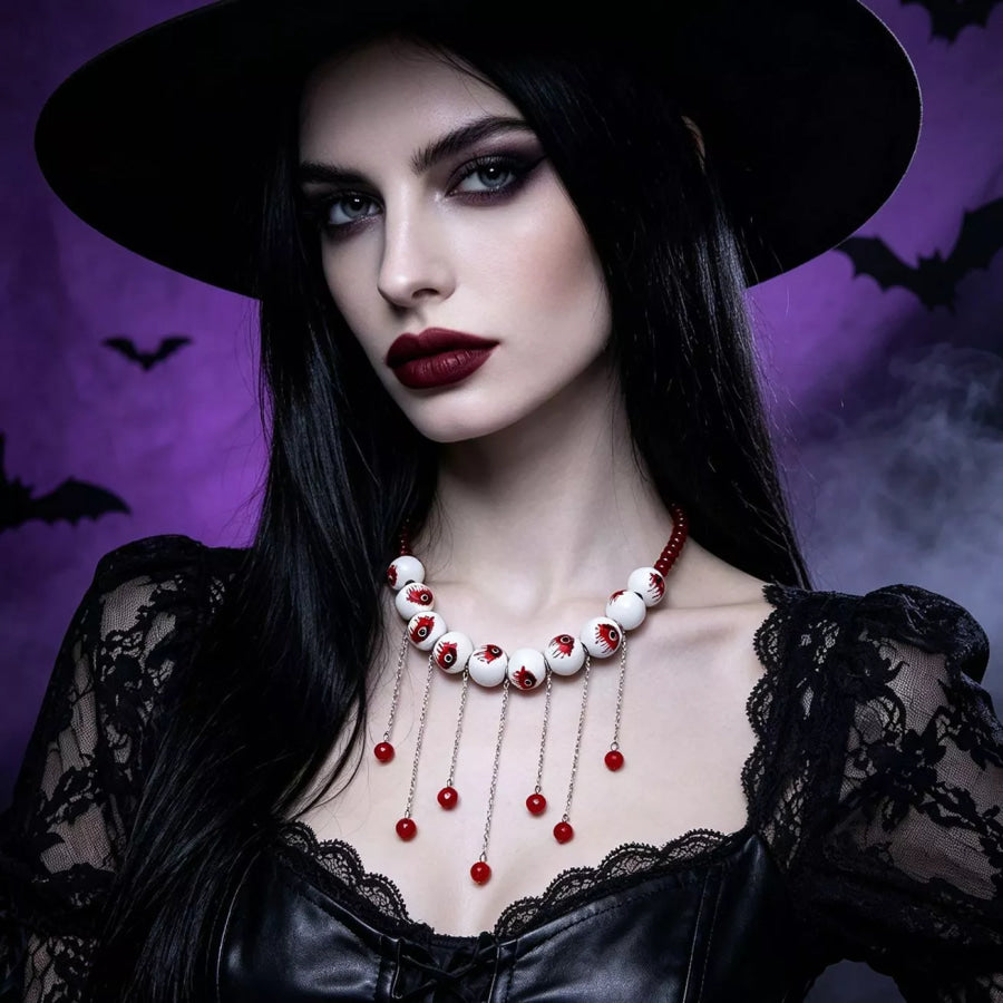 Halloween Gothic Eyeball Necklace Red / One Size Apparel and Accessories