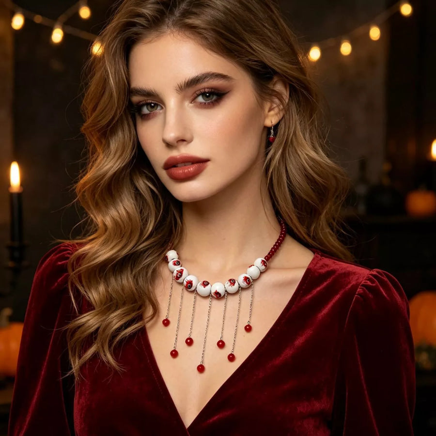 Halloween Gothic Eyeball Necklace Red / One Size Apparel and Accessories