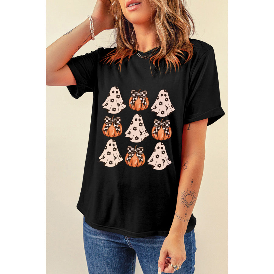 Halloween Graphic Round Neck Short Sleeve T-Shirt Apparel and Accessories