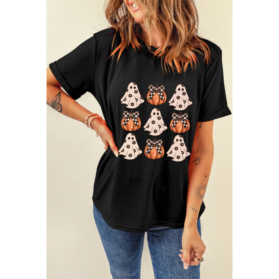 Halloween Graphic Round Neck Short Sleeve T-Shirt Apparel and Accessories