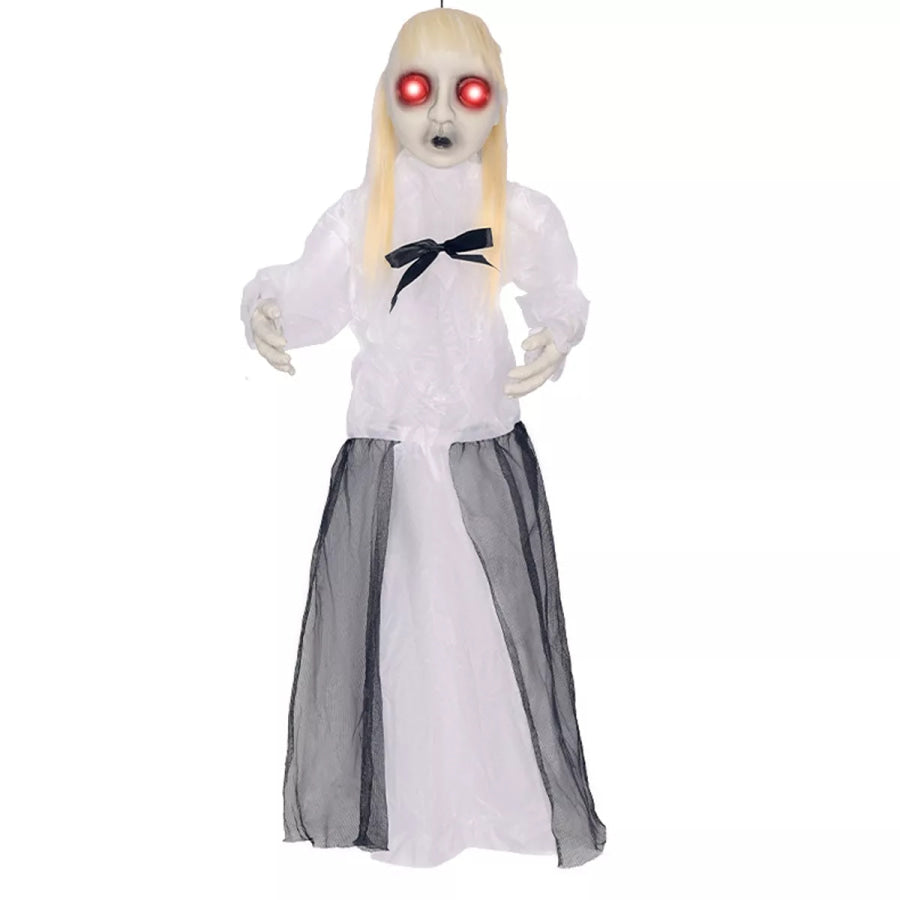 Halloween Hanging Ghost with Glowing Eyes White/Black / One Size Apparel and Accessories