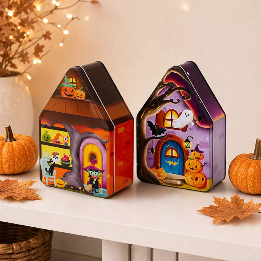 Halloween House Shaped Metal Candy Storage Box Apparel and Accessories