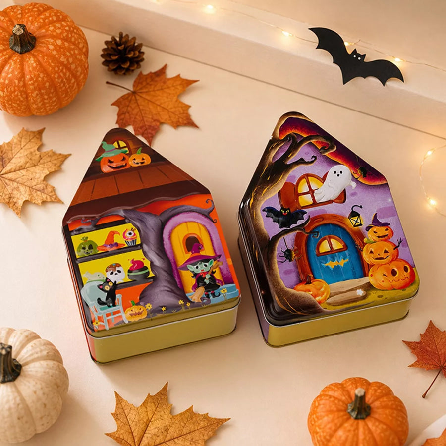 Halloween House Shaped Metal Candy Storage Box Apparel and Accessories