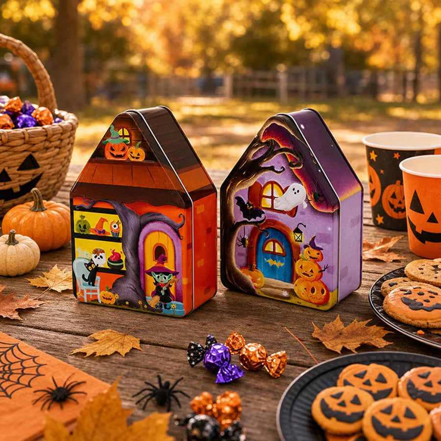 Halloween House Shaped Metal Candy Storage Box Apparel and Accessories
