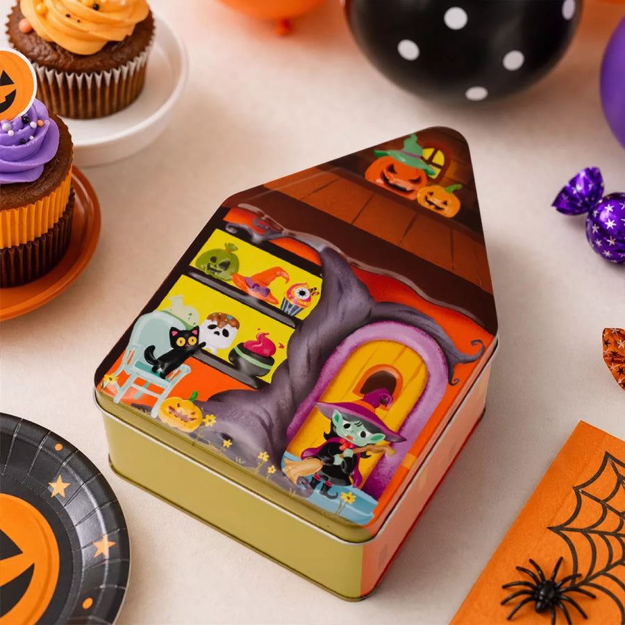 Halloween House Shaped Metal Candy Storage Box Brown / One Size Apparel and Accessories