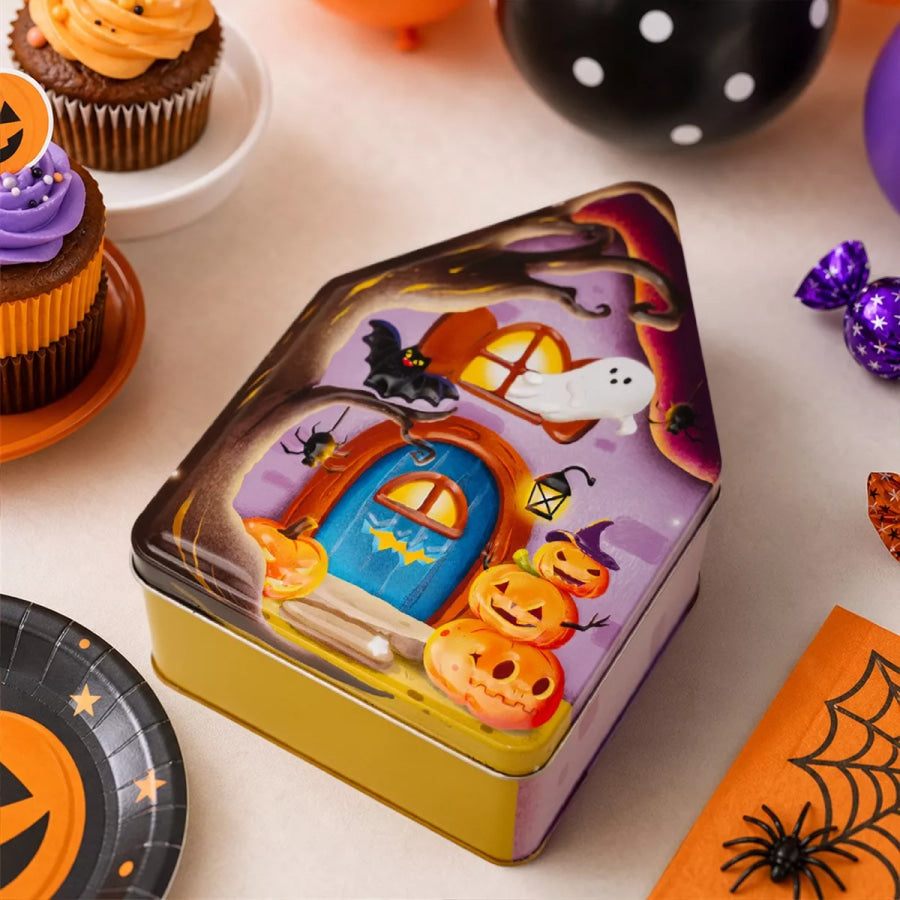 Halloween House Shaped Metal Candy Storage Box Purple / One Size Apparel and Accessories