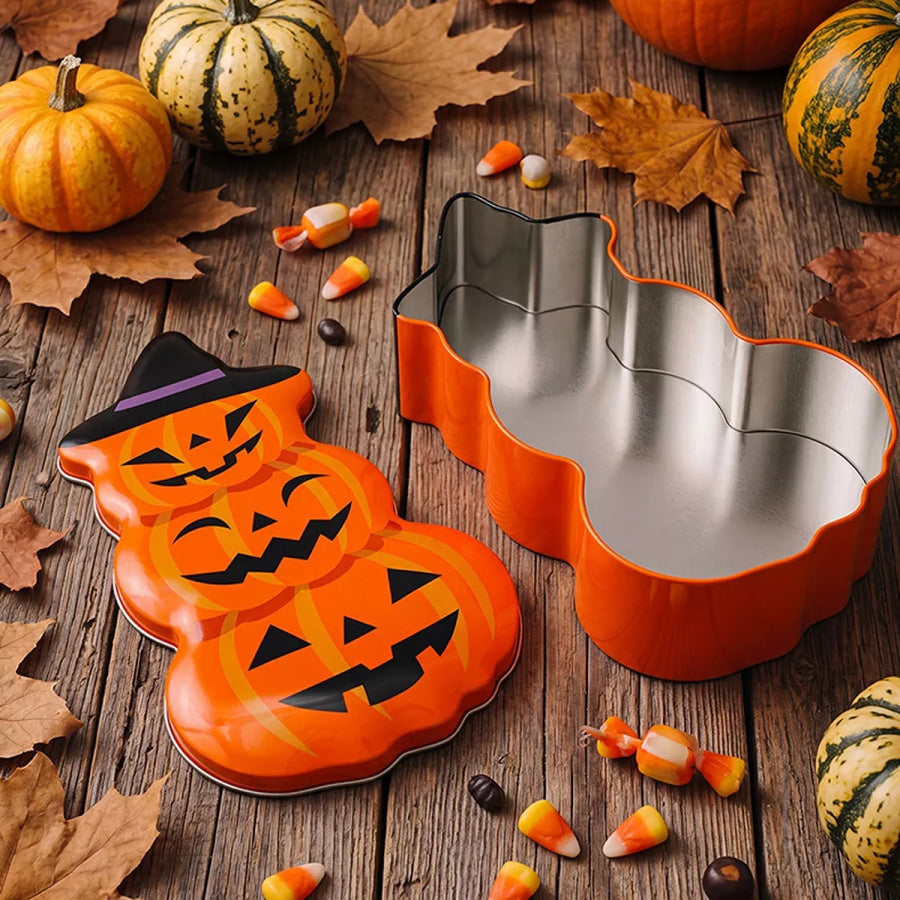 Halloween Jack-O’-Lantern Tin Storage Box Orange / One Size Apparel and Accessories