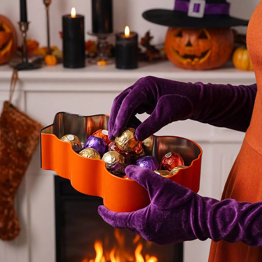 Halloween Jack-O’-Lantern Tin Storage Box Orange / One Size Apparel and Accessories