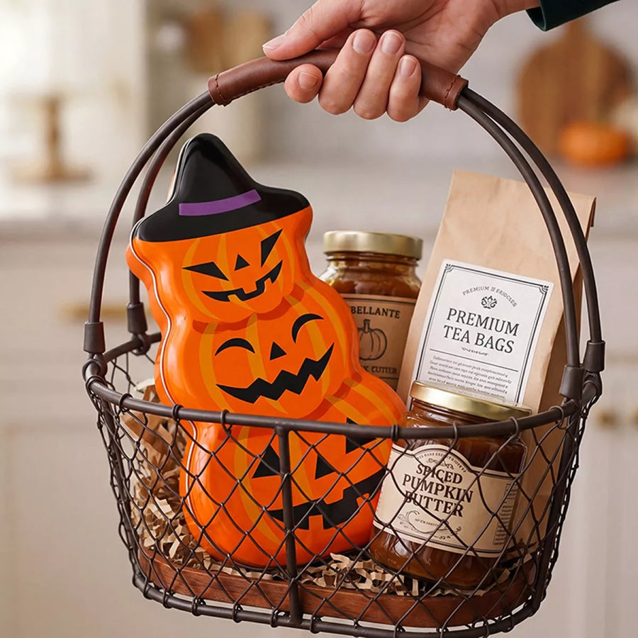 Halloween Jack-O’-Lantern Tin Storage Box Orange / One Size Apparel and Accessories