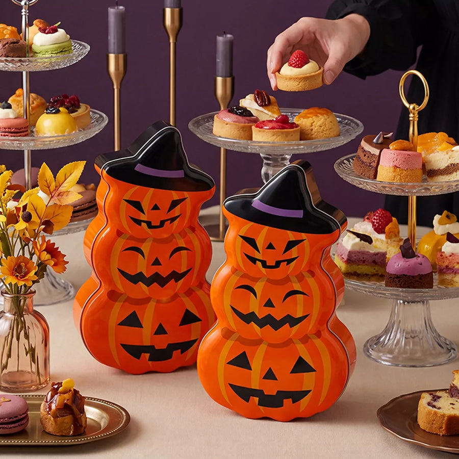 Halloween Jack-O’-Lantern Tin Storage Box Orange / One Size Apparel and Accessories