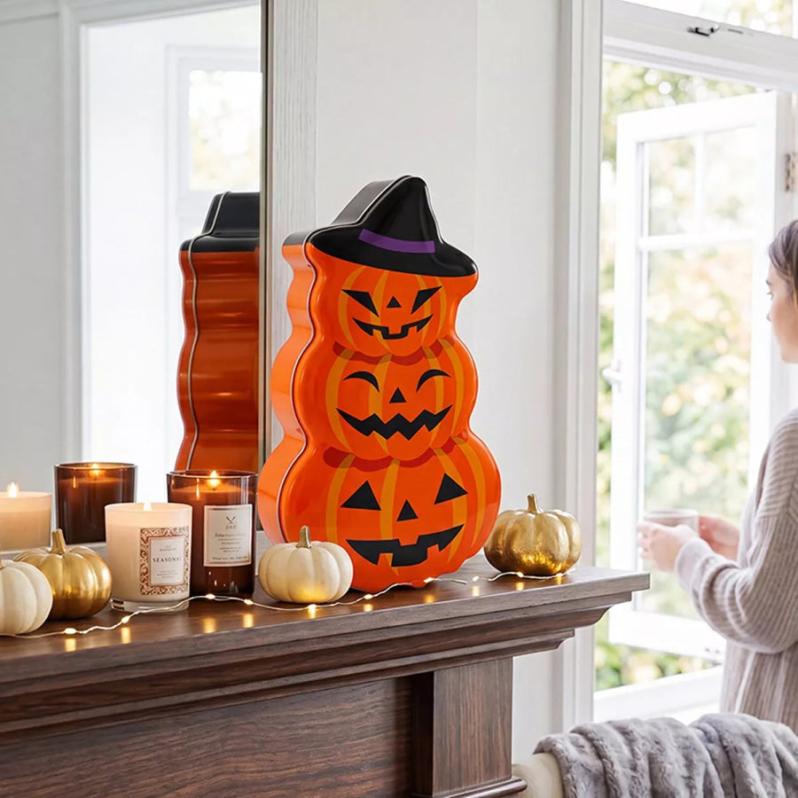 Halloween Jack-O’-Lantern Tin Storage Box Orange / One Size Apparel and Accessories