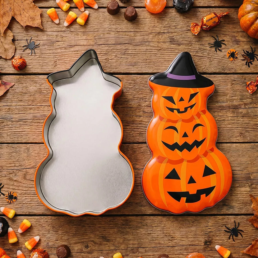 Halloween Jack-O’-Lantern Tin Storage Box Orange / One Size Apparel and Accessories
