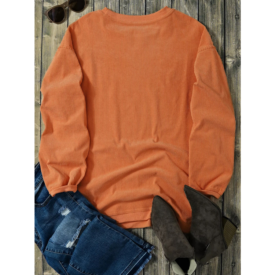 Halloween Leopard Pumpkin Patchwork Ribbed Sweatshirt Apparel and Accessories