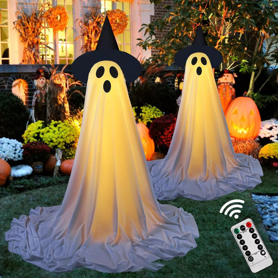 Halloween Lighted Ghost with Witch Hat 2 Piece Set White / One Size Apparel and Accessories