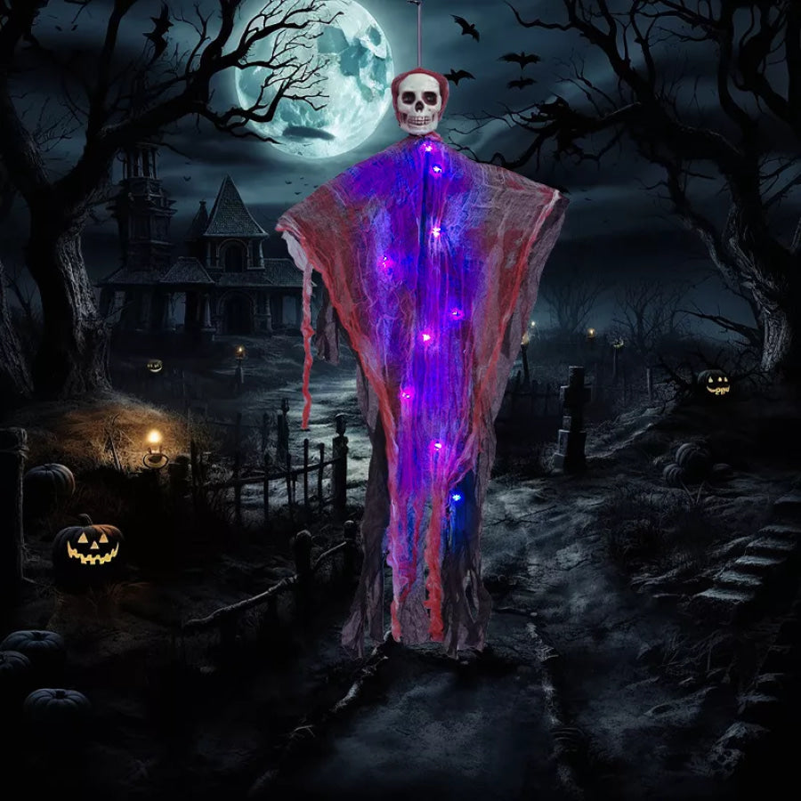 Halloween Lighted Hanging Skeleton Ghost 4 Piece Set White / One Size Apparel and Accessories