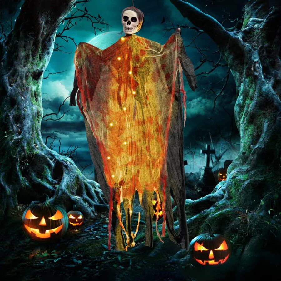 Halloween Lighted Hanging Skeleton Ghost 4 Piece Set White / One Size Apparel and Accessories
