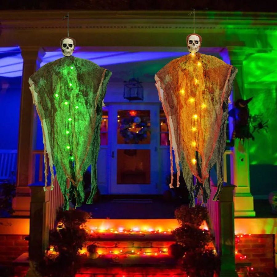 Halloween Lighted Hanging Skeleton Ghost 4 Piece Set White / One Size Apparel and Accessories