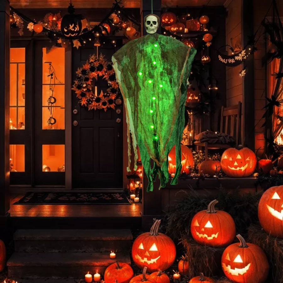 Halloween Lighted Hanging Skeleton Ghost 4 Piece Set White / One Size Apparel and Accessories
