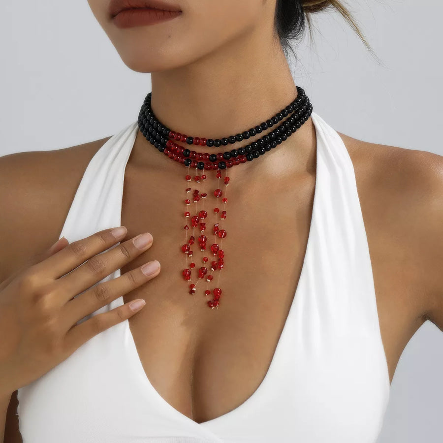 Halloween Multi-Layered Beaded Choker Necklace Black / One Size Apparel and Accessories