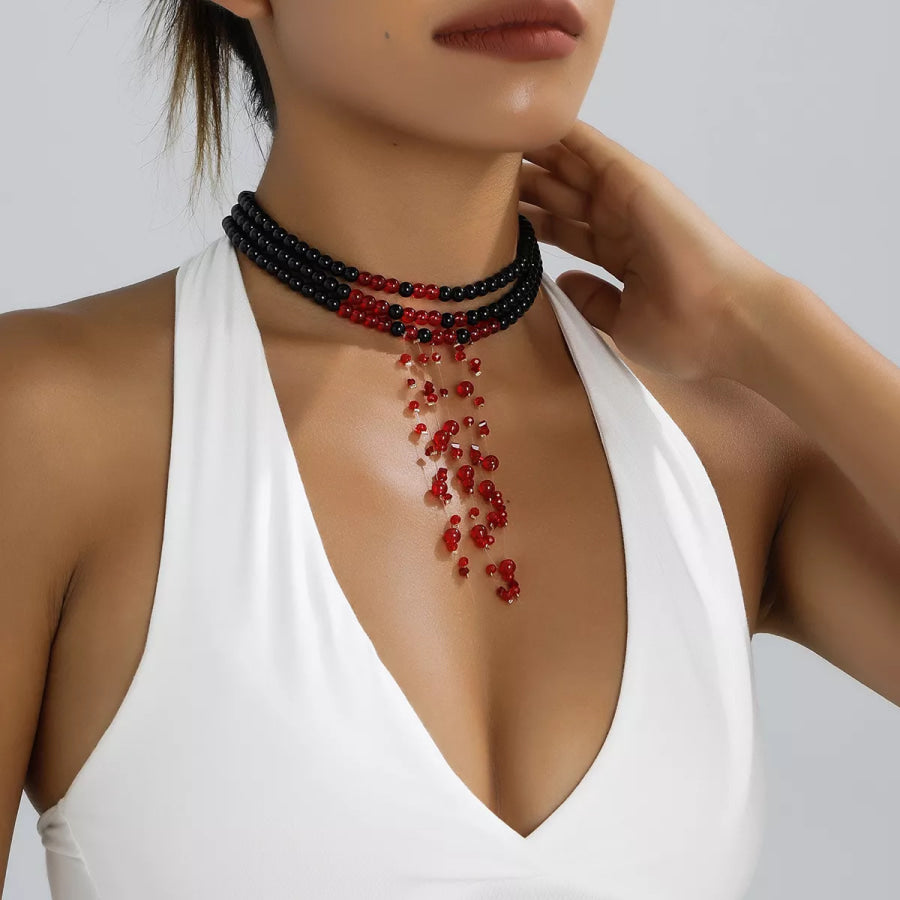 Halloween Multi-Layered Beaded Choker Necklace Black / One Size Apparel and Accessories