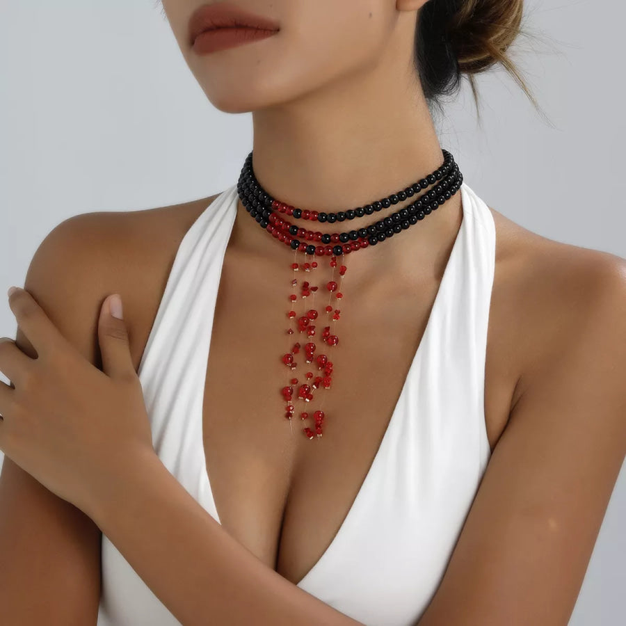 Halloween Multi-Layered Beaded Choker Necklace Black / One Size Apparel and Accessories