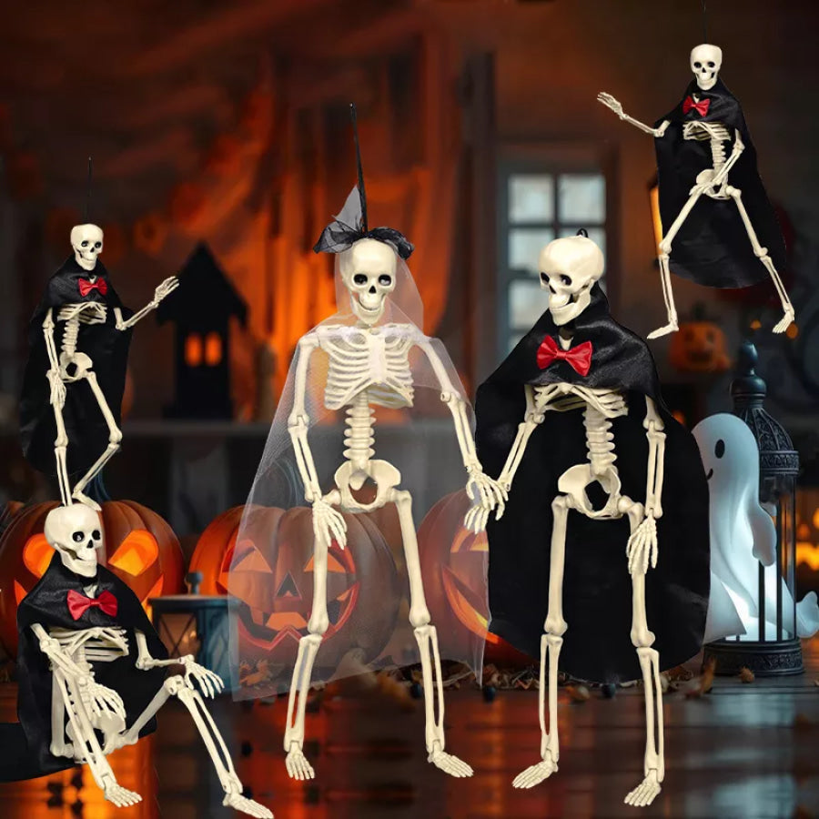 Halloween Posable Skeleton Couple with Wedding Veil and Cape White / One Size Apparel and Accessories