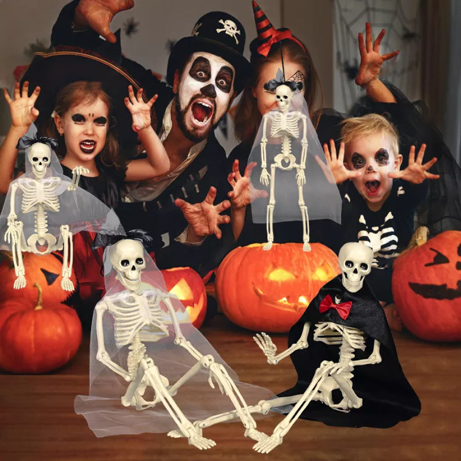 Halloween Posable Skeleton Couple with Wedding Veil and Cape White / One Size Apparel and Accessories