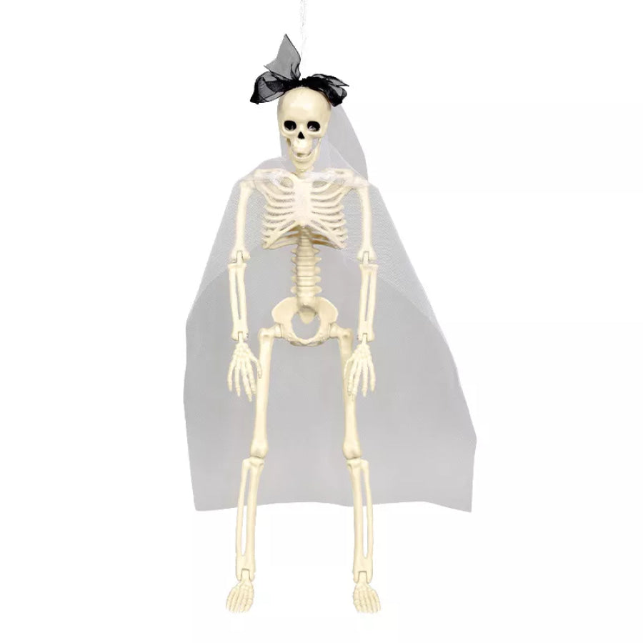 Halloween Posable Skeleton Couple with Wedding Veil and Cape White / One Size Apparel and Accessories