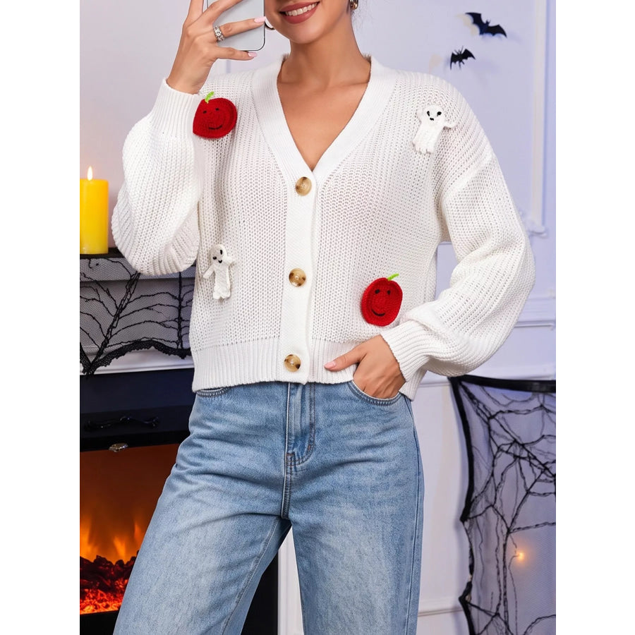 Halloween Pumpkin and Ghost Applique Knit Cardigan Apparel Accessories