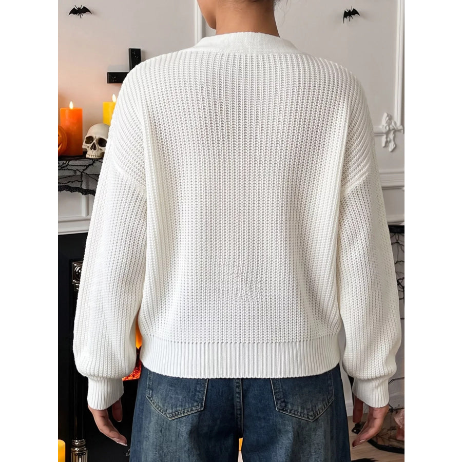 Halloween Pumpkin and Ghost Applique Knit Cardigan Apparel Accessories