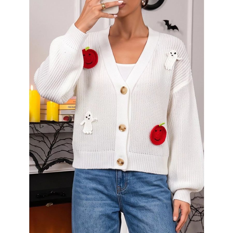 Halloween Pumpkin and Ghost Applique Knit Cardigan Apparel Accessories