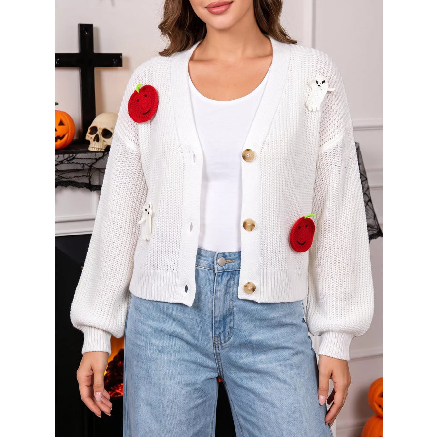 Halloween Pumpkin and Ghost Applique Knit Cardigan White / S Apparel Accessories