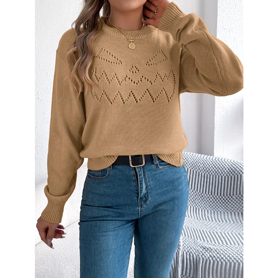 Halloween Pumpkin Face Knit Top Camel / S Apparel and Accessories