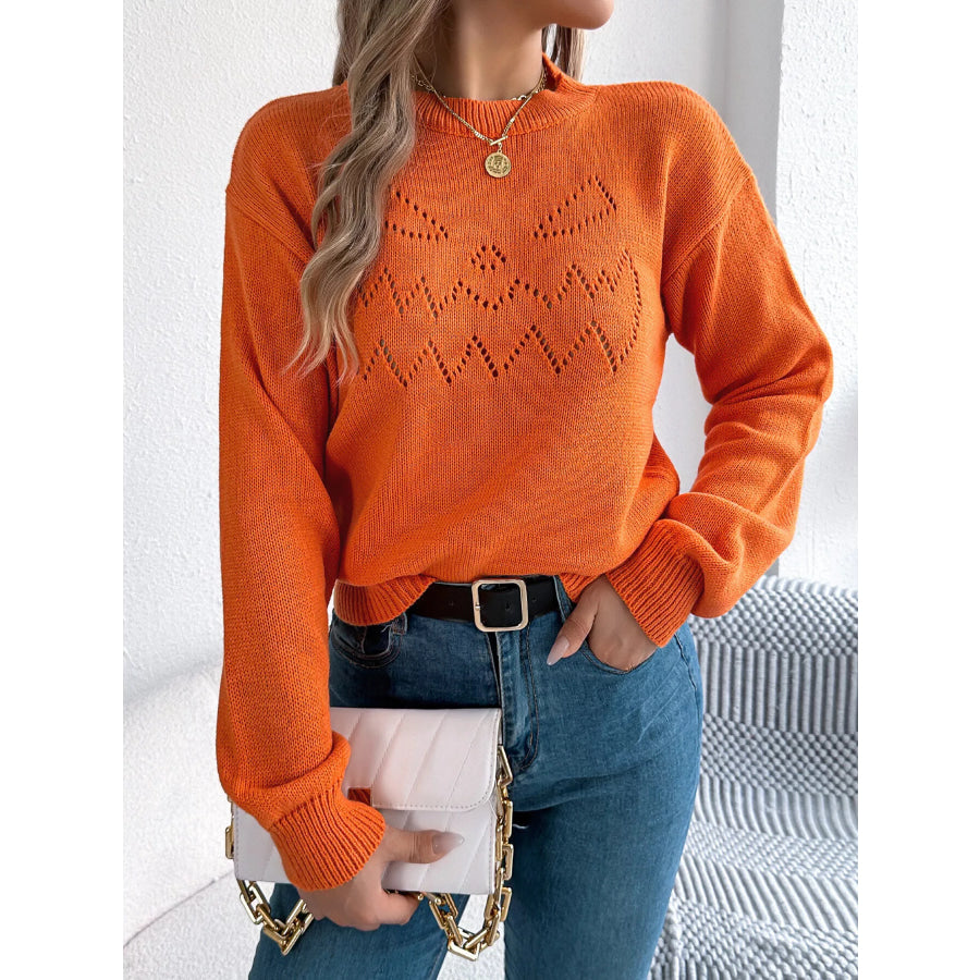 Halloween Pumpkin Face Knit Top Orange / S Apparel and Accessories