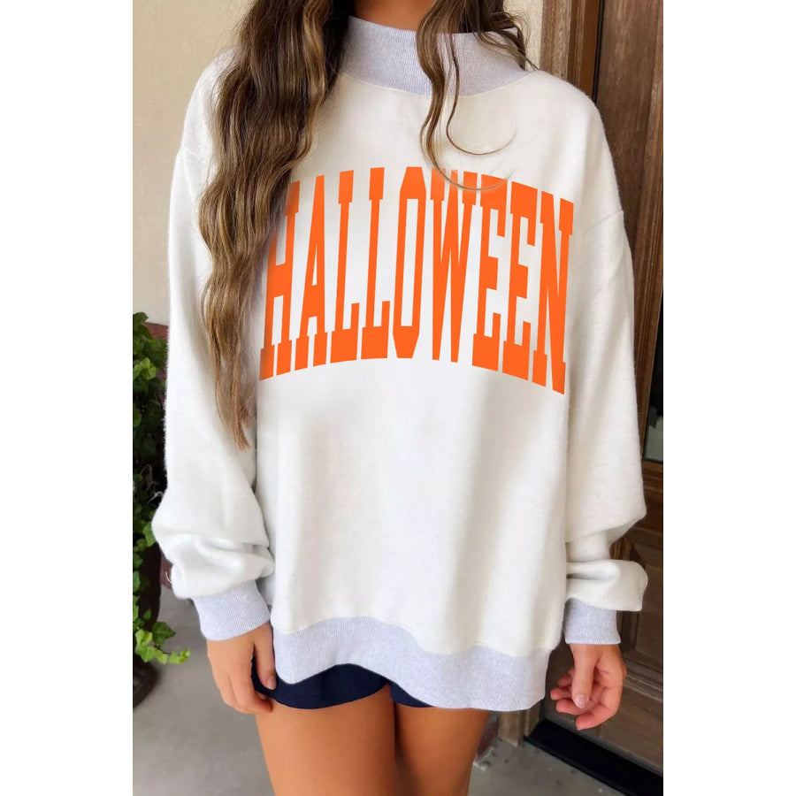 Halloween Pumpkin Face Print Mock Neck Reversible Sweatshirt Apparel and Accessories