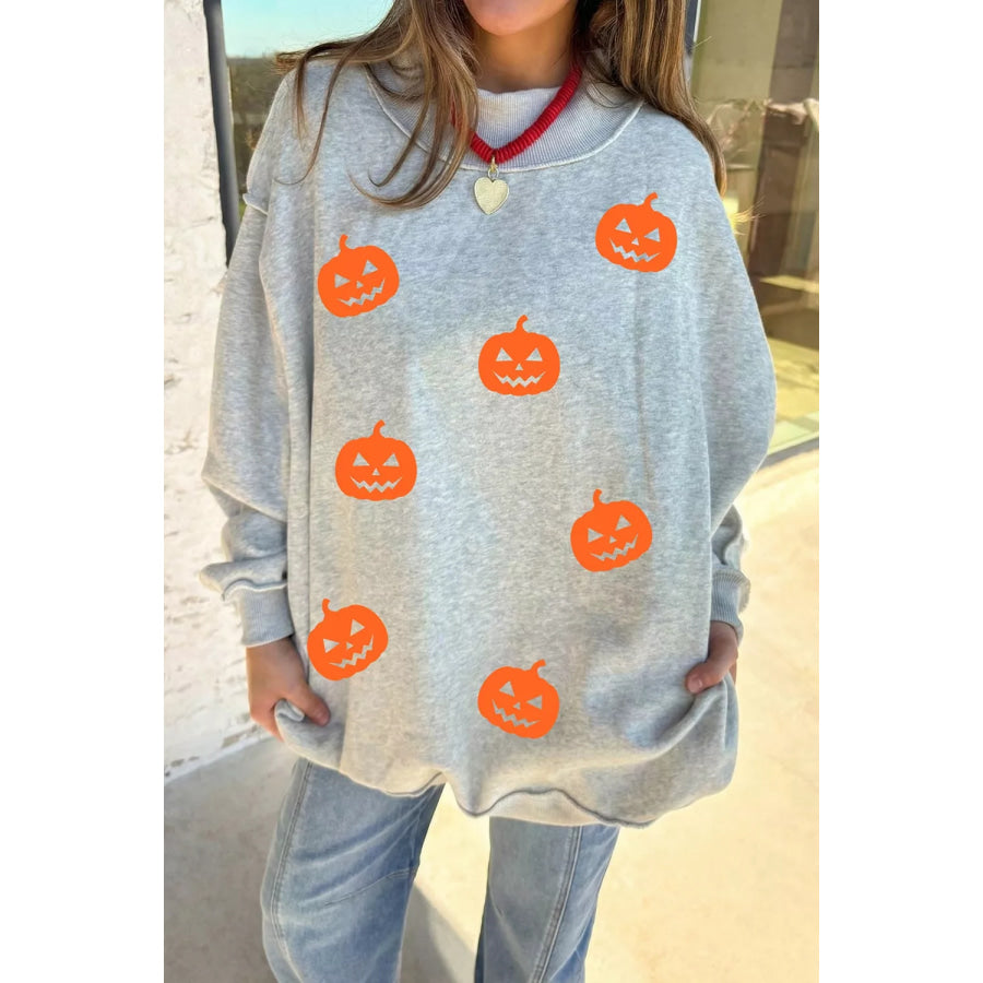 Halloween Pumpkin Face Print Mock Neck Reversible Sweatshirt Apparel and Accessories