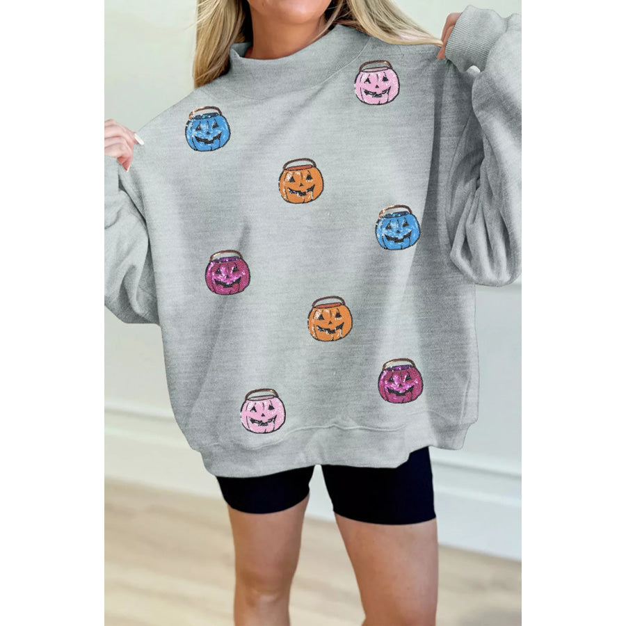 Halloween Pumpkin Long Sleeve Sweatshirt Gray / S Apparel and Accessories