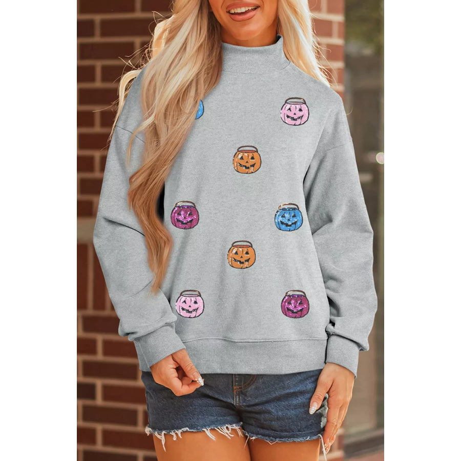 Halloween Pumpkin Long Sleeve Sweatshirt Gray / S Apparel and Accessories